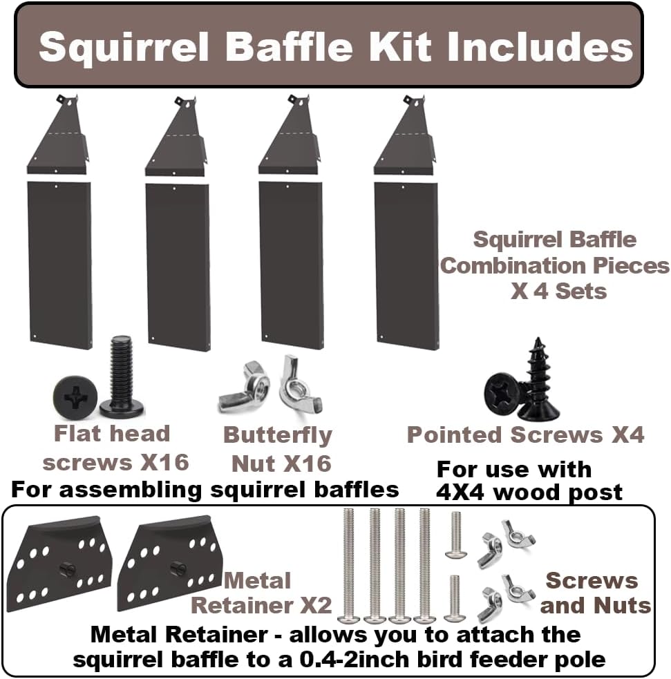 24.4Inch Metal Squirrel Baffle, Adjustable Opening Size, for Up to 4x4 Inch Wide Wooden Post, Squirrel Baffle for Bird Feeders Without Removing Bird Feeder Poles Or Shepherd's Hooks.
