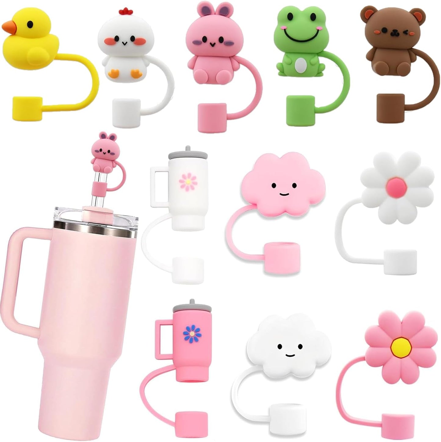 LDKEDKF 11Pcs Straw Cover for Stanley Cup, Silicone Straw Topper for Stanley Cup 30&40oz with Tumblers, 10mm 0.4in Lid Accessories (Reusable)