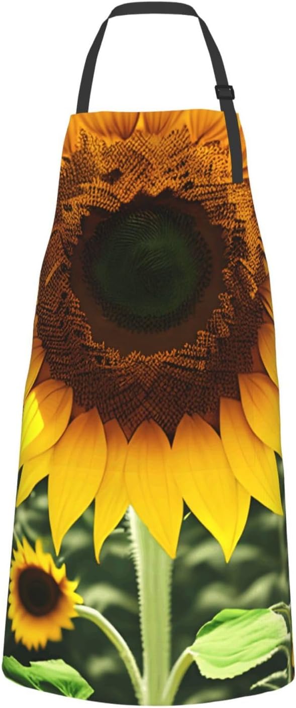 Yellow Sunflower Print 28x33 In Kitchen Apron Stylish Chef Apron with Pockets for Cooking Baking Painting