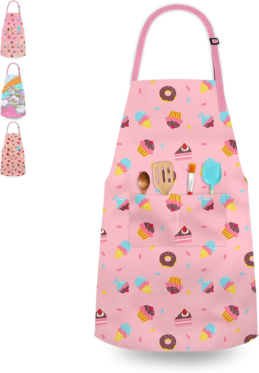 Kids Aprons for Girls Toddler Aprons with Pockets for Kids Cooking Bak