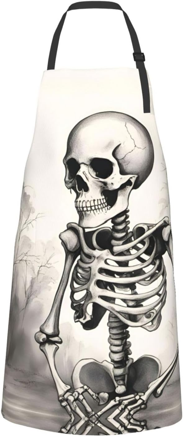 Interesting Skeleton print Waterproof chef's apron with pocket apron for kitchen cooking baking barbecue and gardening