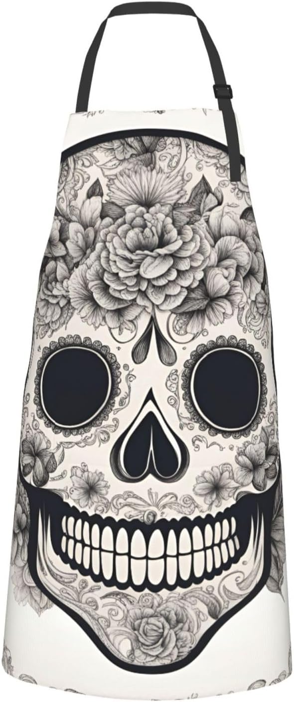 YANYU Mexican Skull Print 28x33 In Kitchen Apron Stylish Chef Apron with Pockets for Cooking Baking Painting