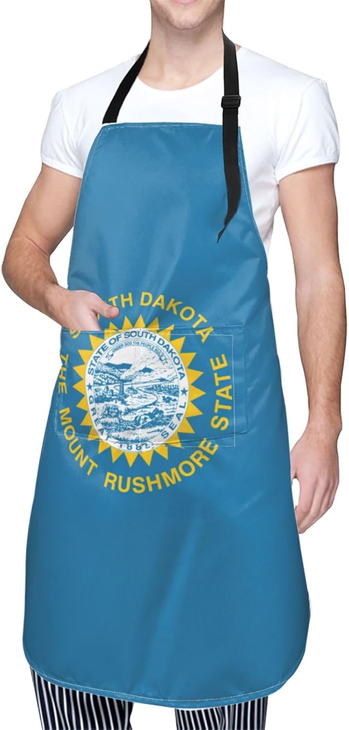 South Dakota Flag print Waterproof chef's apron with pocket apron for kitchen cooking baking barbecue and gardening