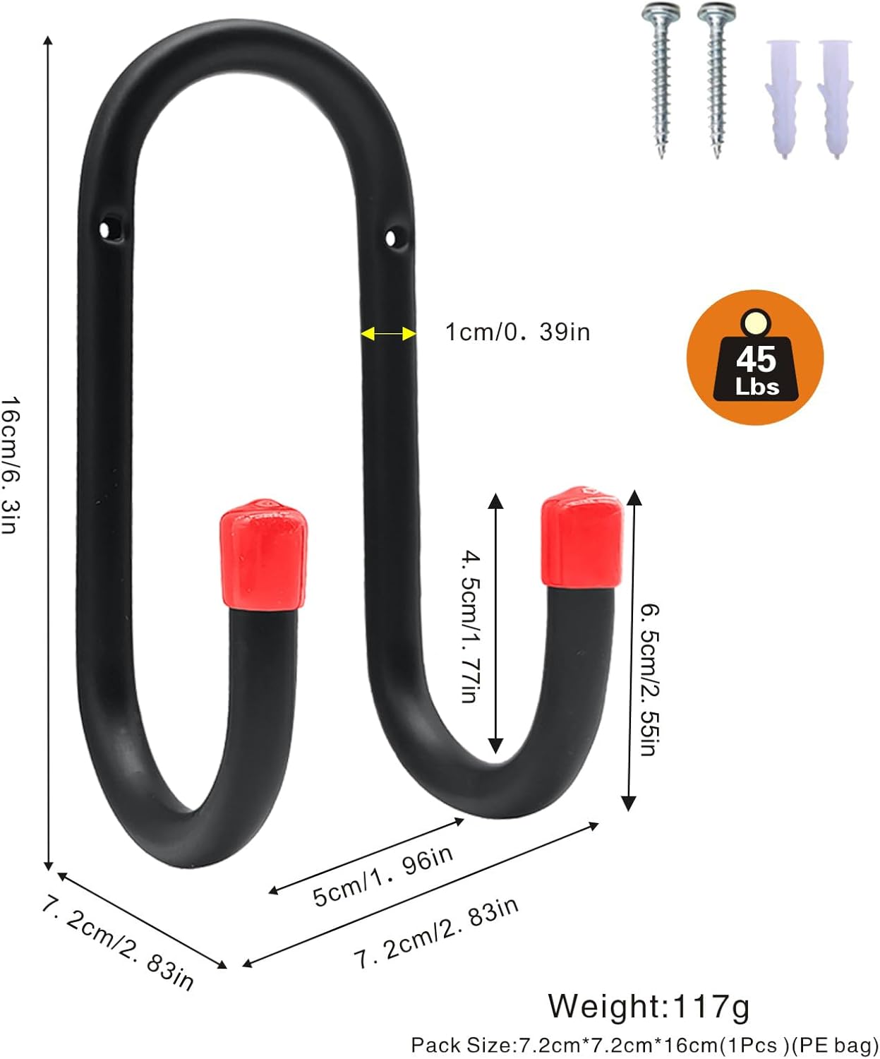 4 Packs Heavy Duty Pool Pole Hangers Metal Wall Mount J Hooks with Screws Black Storage Organization Double Hooks for Swimming Pool Accessories Garden Tools