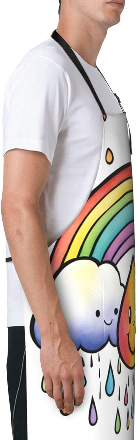 Rainbow Clouds Raindrop 1 print Waterproof chef's apron with pocket apron for kitchen cooking baking barbecue and gardening