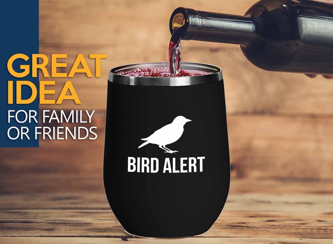 Birding Black Edition Wine Tumbler 12oz - Bird alert - Bird Feeder Bac