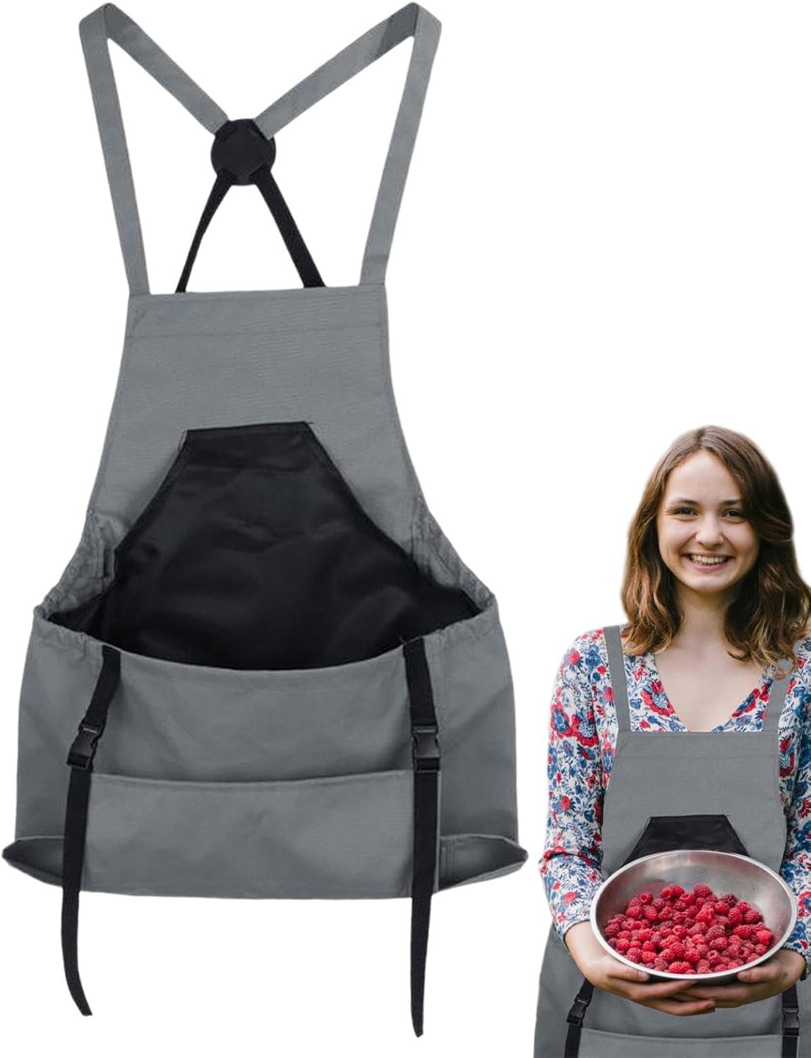Farm Gardening Apron, Fruit Picking Utility Clothing, Large Pocket Crossover Back Apron for Women Men, Outdoor Garden Workwear, Planting Tool Storage, Gardening Accessories for Vegetable