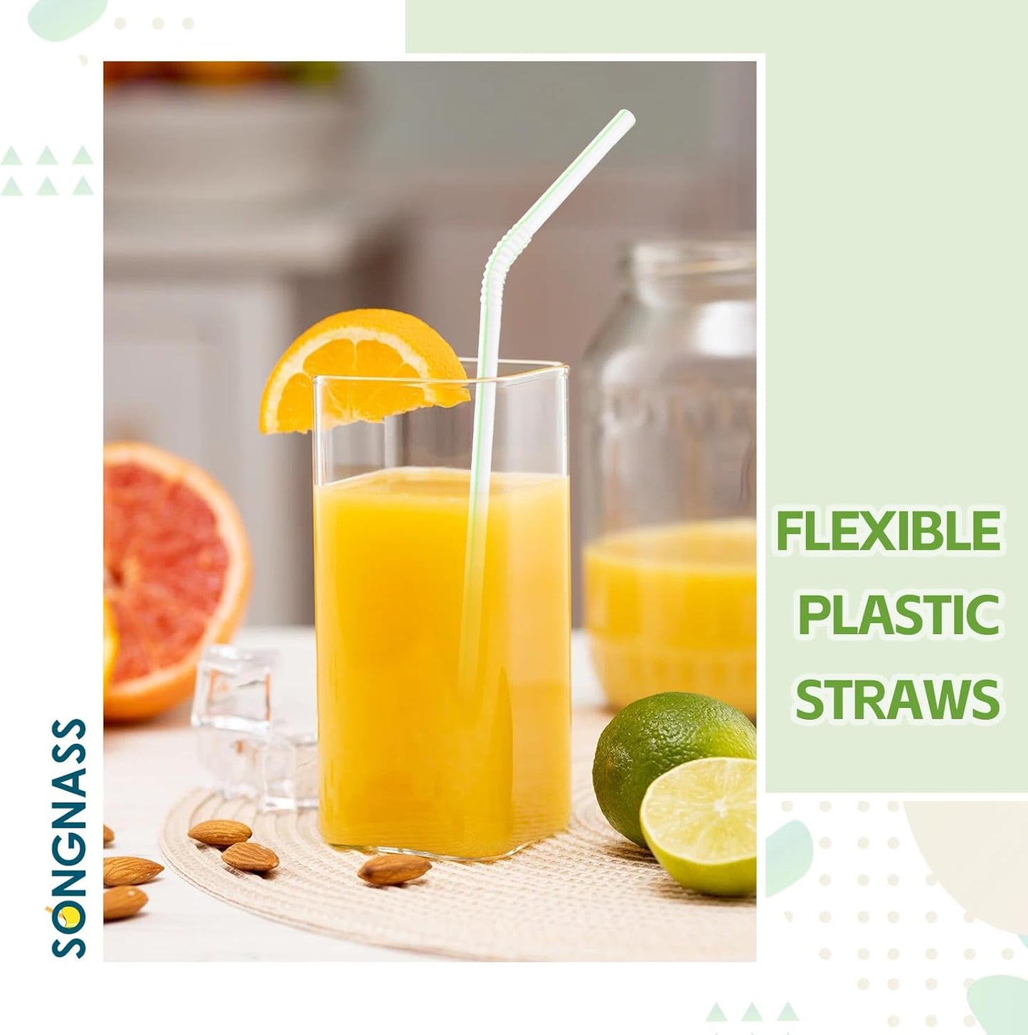 [200 Pack] 8.5" High Flexible Plastic Straws,Bendable Disposable Drinking Straws -Striped Assorted Colors for Home Use Milk Juice Drinks