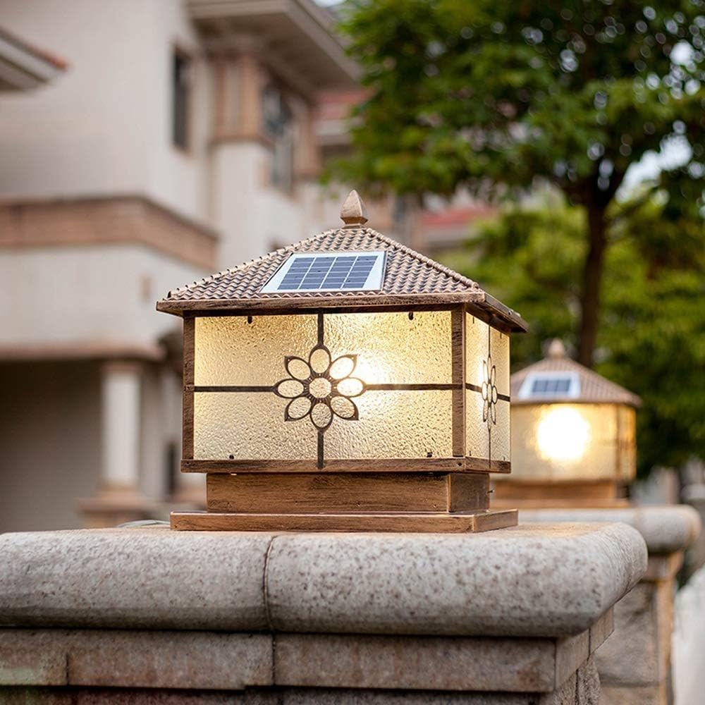 Vintage Modern Solar + Electrical Connection Dual Use Column Headlight Pillar Light IP65 Waterproof Garden Villa Door Street Outdoor Wall Lamp LE