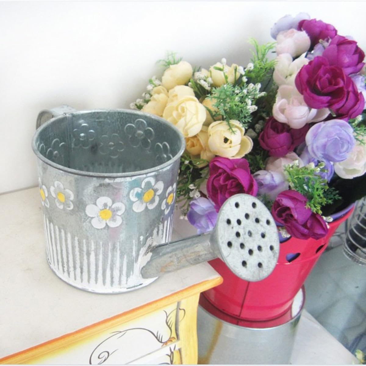 Milisten Iron Flower Vase Watering Pot Shape with Embossed Pattern, Me
