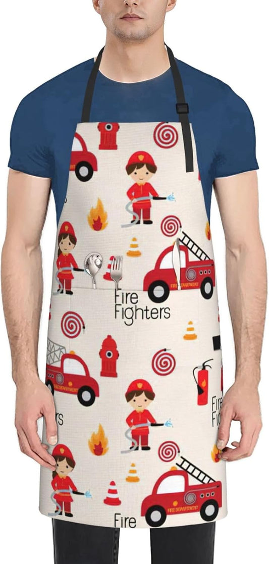Little Boys and Girls in FireFighters Print 28x33 In Adult Kitchen Apr