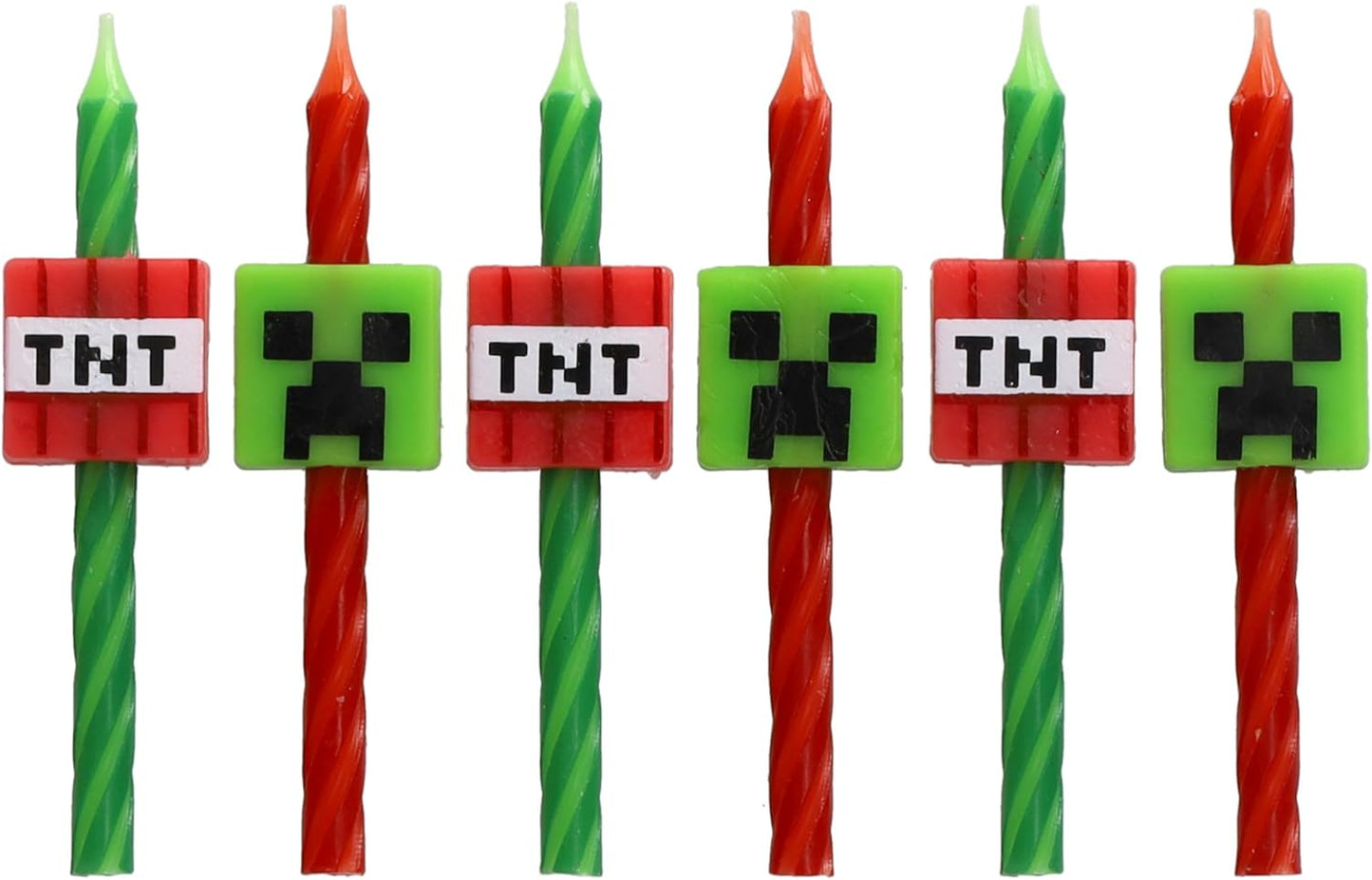 Minecraft Birthday Cake Candles | 6 Birthday Candles for Cake Decorations, Red & Green Striped Candles, Cake Toppers for Minecraft Party