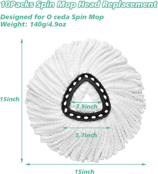 10 PCS Spin Mop Replacement Head,100% Microfiber Mop Heads Replacements Compatible with Cedar Easywring 1-Tank System, 360 Degree Round Spin Mop Replacement Head for Easy House Cleaning Floor Mopping