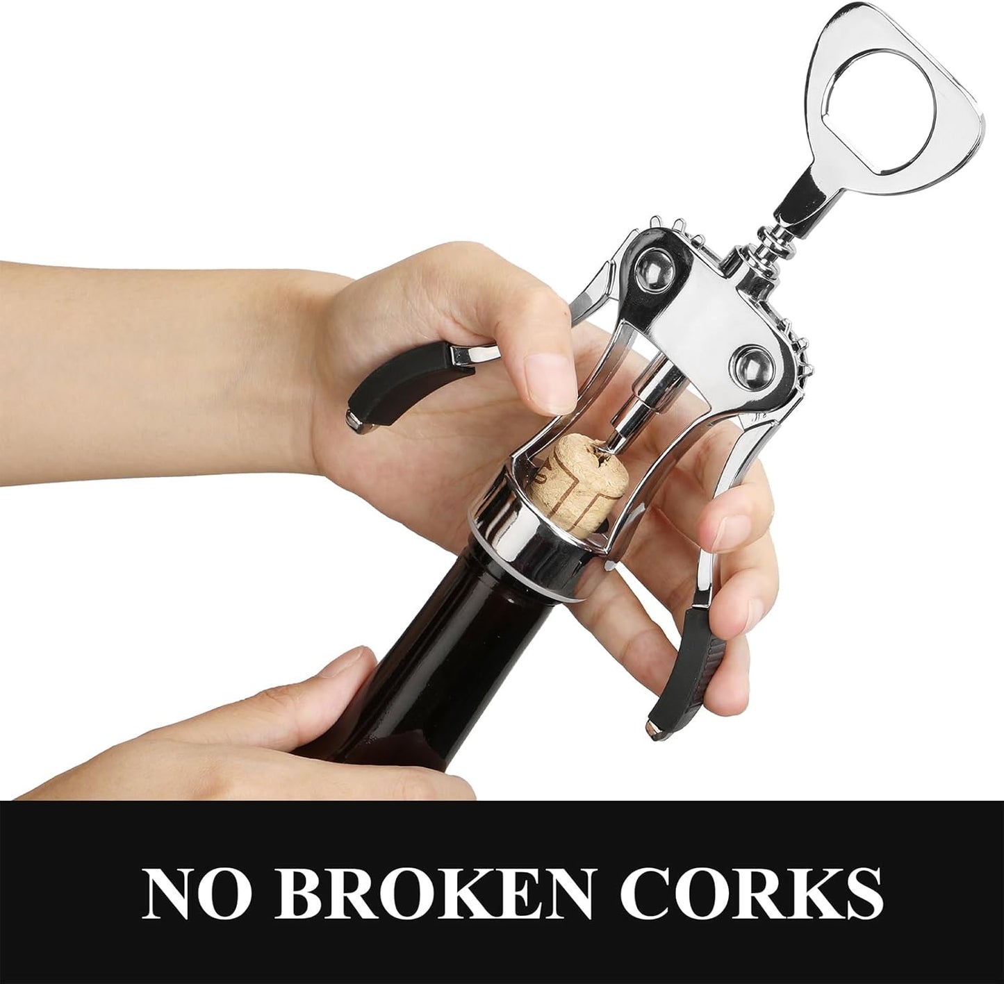 KORCCI Wine Opener, Heavy-Duty Zinc Alloy Wing Corkscrew, Premium Beer