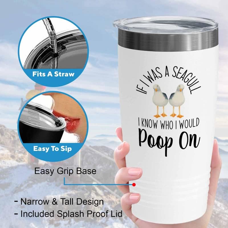 Bird Lover White Edition Viking Tumbler 20oz - Seagull Poop on - Hummi
