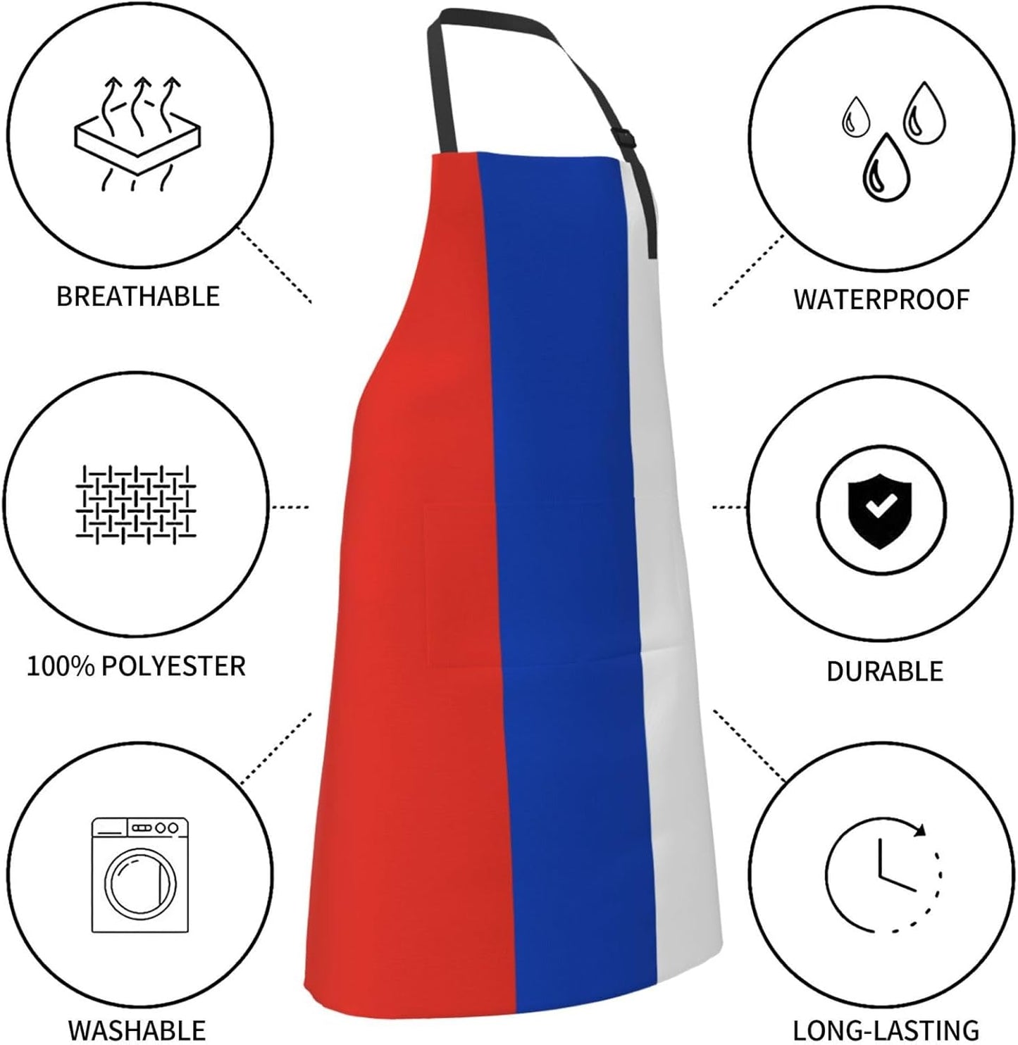 Russian flag print Waterproof chef's apron with pocket apron for kitchen cooking baking barbecue and gardening
