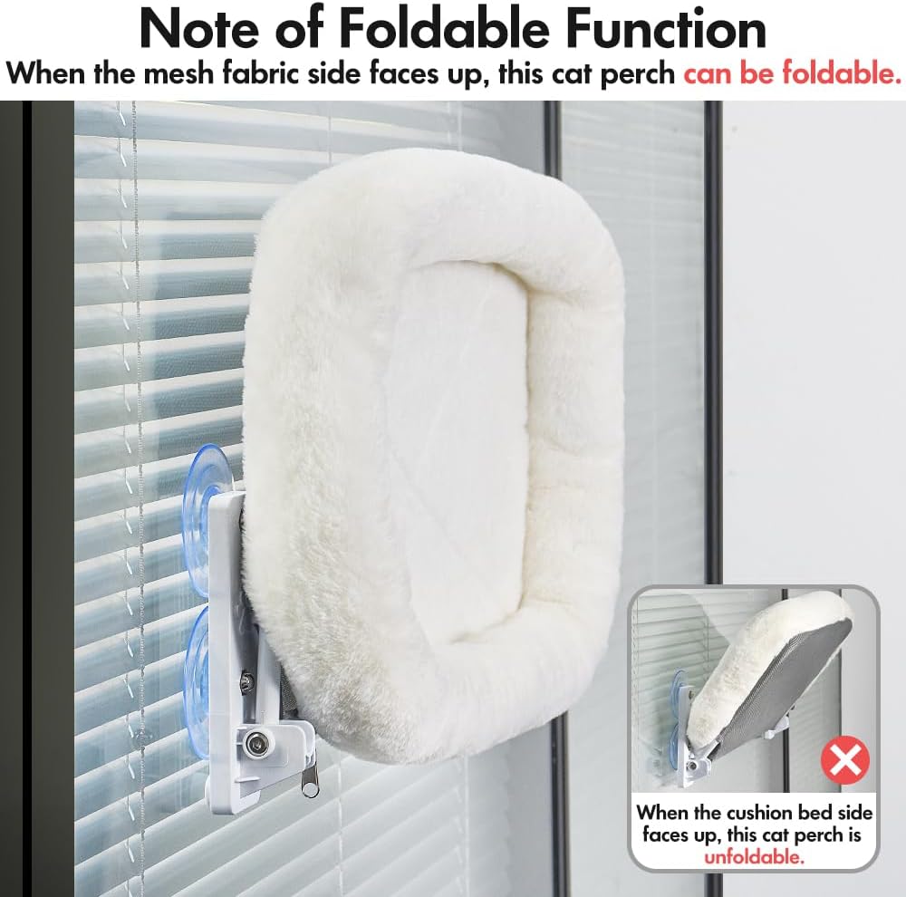 AMOSIJOY Cordless Cat Window Perch, Window Hammock for Cats with 4 Str