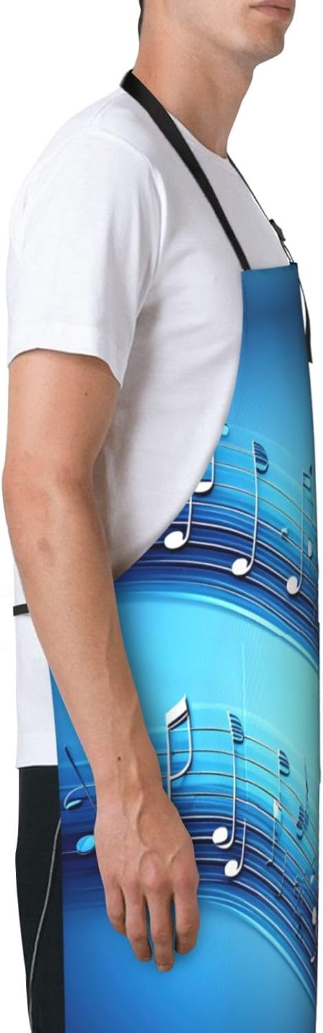 Sky blue musical notes Print Laundry apron 28x33 In Waterproof Kitchen Apron with Pockets for Cooking Baking