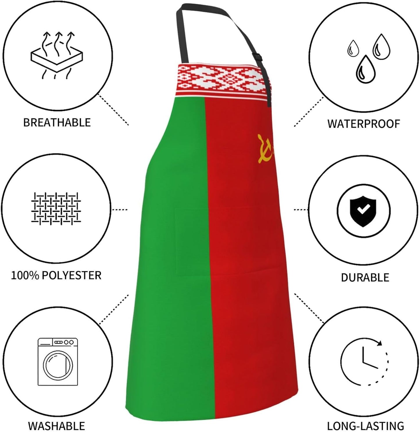 Flag of Belarus Print Laundry apron 28x33 In Waterproof Kitchen Apron with Pockets for Cooking Baking