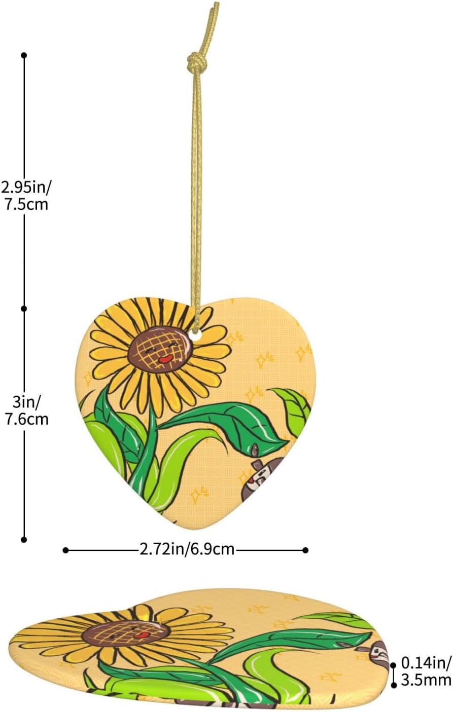 Sunflower Seeds and Sunflowers Heart-Shaped Ceramic Ornaments for Home Wall Decoration, Garden Parties, and Christmas Tree Decorations.