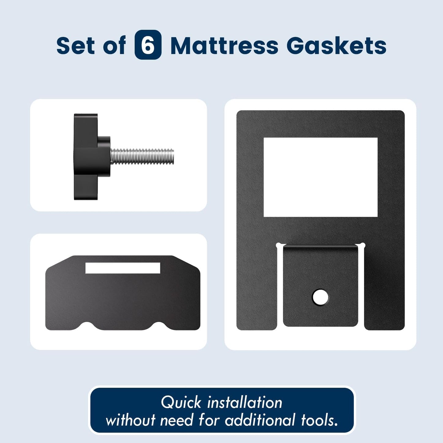 Non Slip Mattress Gaskets, Mattress Holder in Place Gripper for Metal Bed Frame, Keep Mattress from Sliding Gripper, Adjustable, 6 PCS, Black