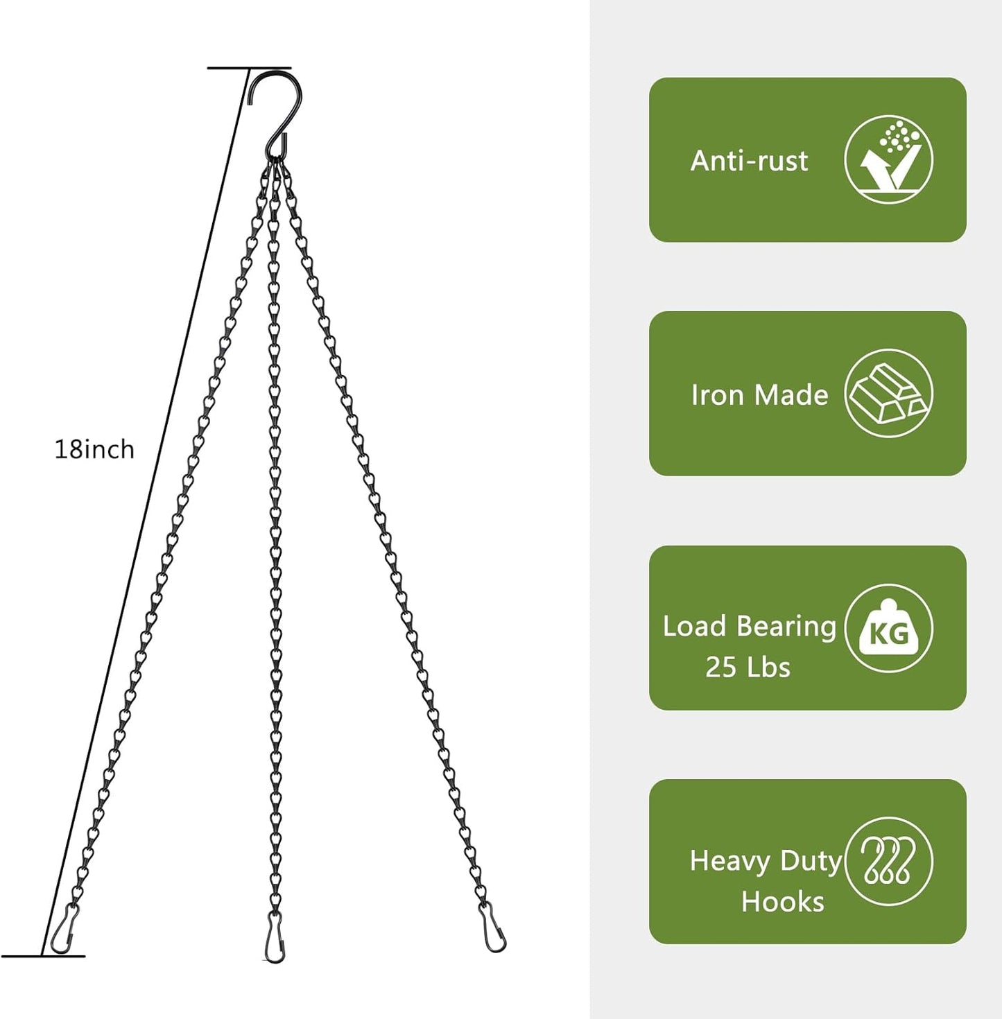 4 Pack 18Inch Hanging Basket Chain,Black Hanging Chain with Hooks Flower Pot Chain Replacement Plant Hangers for Bird Feeders,Planters Wind Chimes and Decorative