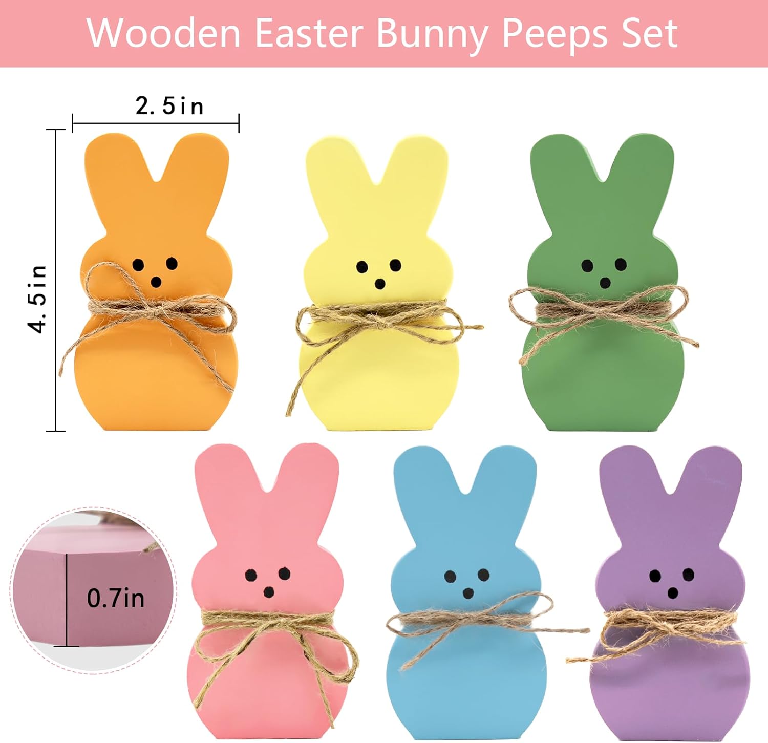DAZONGE Easter Decorations - 6PCS Wooden Bunny Peeps Signs for Mantel 