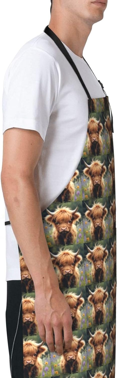 YANYU Cute Cow Print 28x33 In Kitchen Apron Stylish Chef Apron with Pockets for Cooking Baking Painting