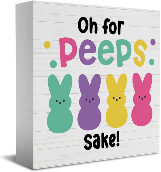 HTBIG Funny Easter Bunny Decor Desk Decor Wooden Box Sign Easter Decor