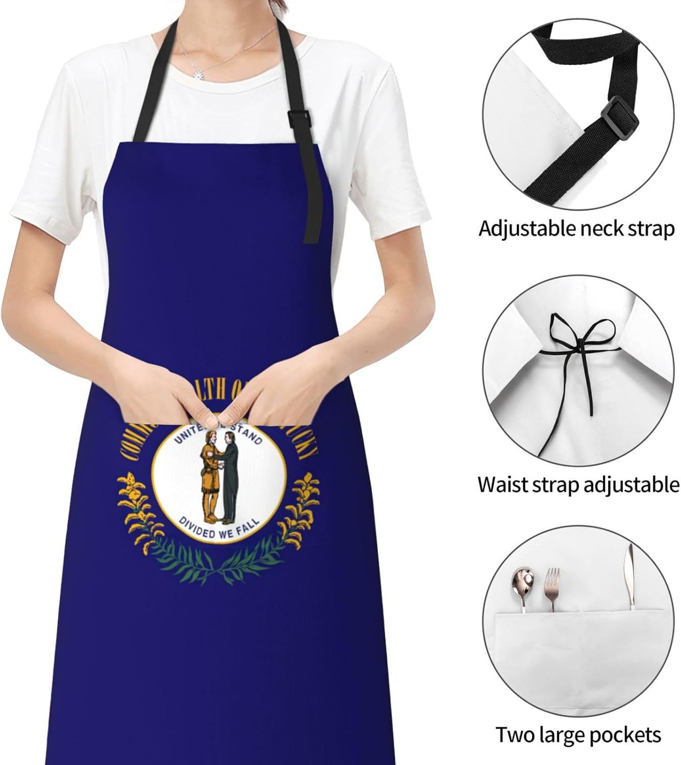 Kentucky State Flag print Waterproof apron with pocket adjustable cooking apron for adult kitchen bibs to bake
