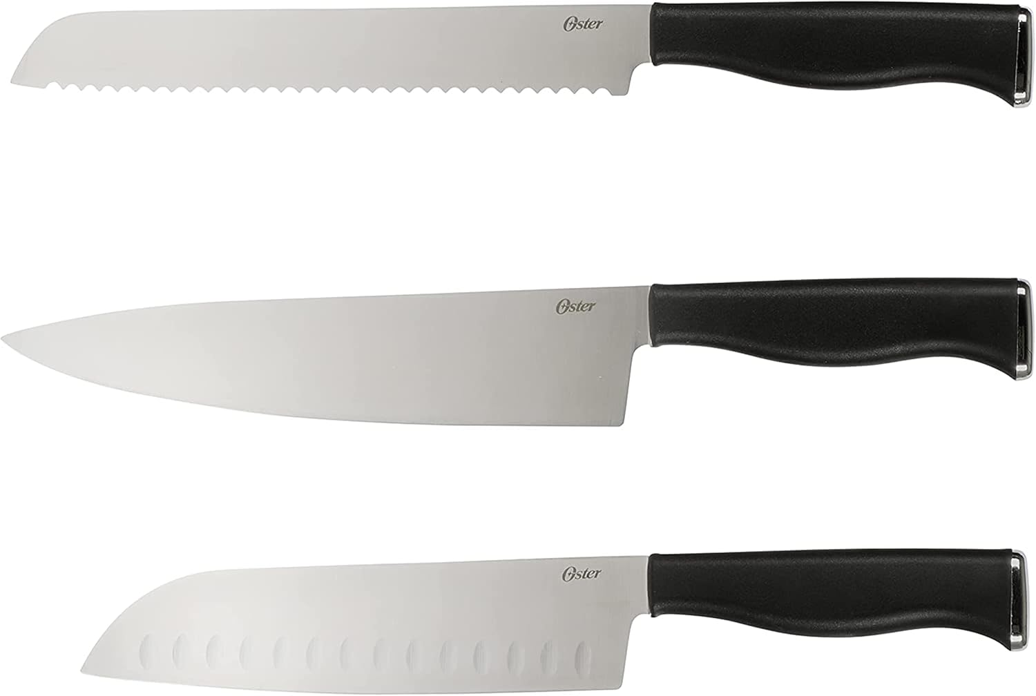 Oster Langmore 15-Piece Stainless Steel Knife Block Set with Black Han