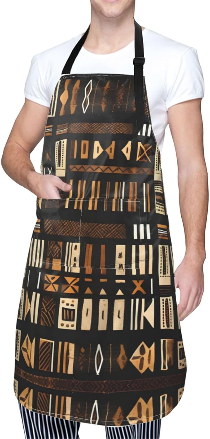African Mud Cloth Tribal print Waterproof apron with pocket adjustable cooking apron for adult kitchen bibs to bake