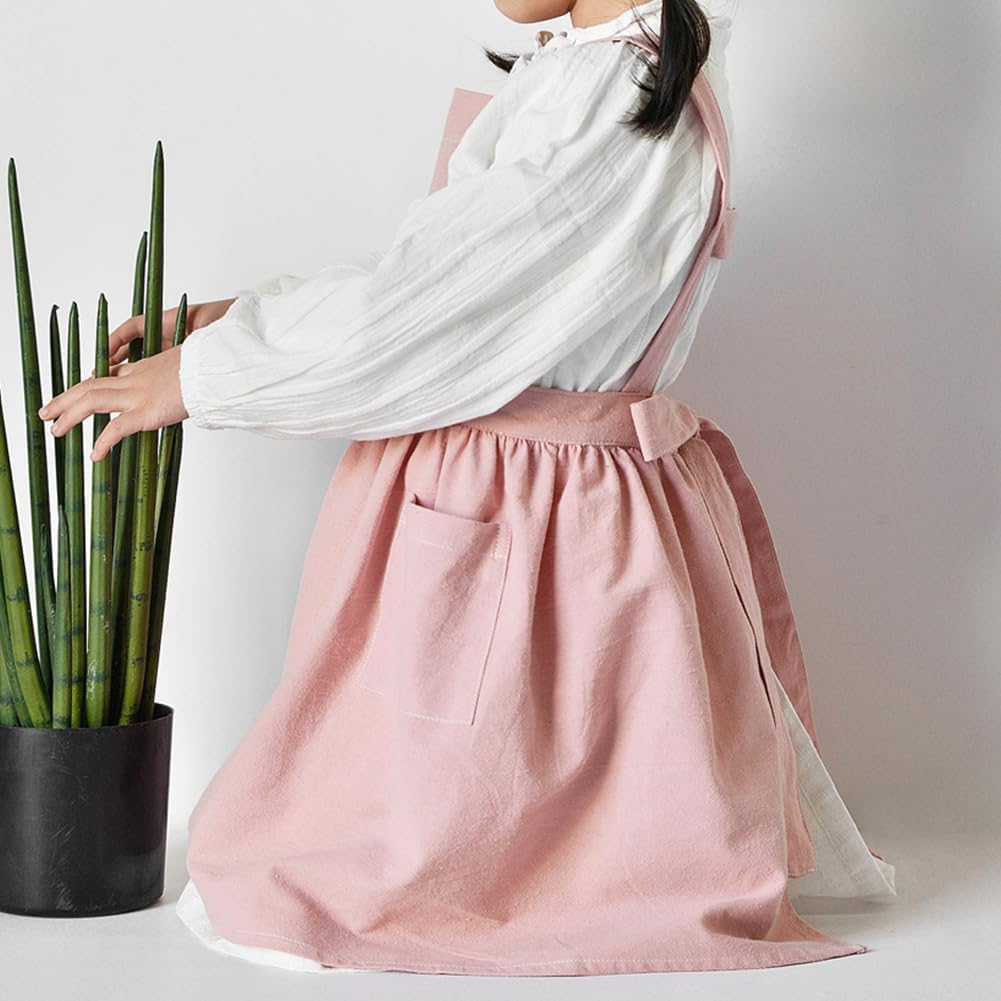 OBEEII Kids Aprons for Cooking Cotton Linen Children Baking Kitchen Ga