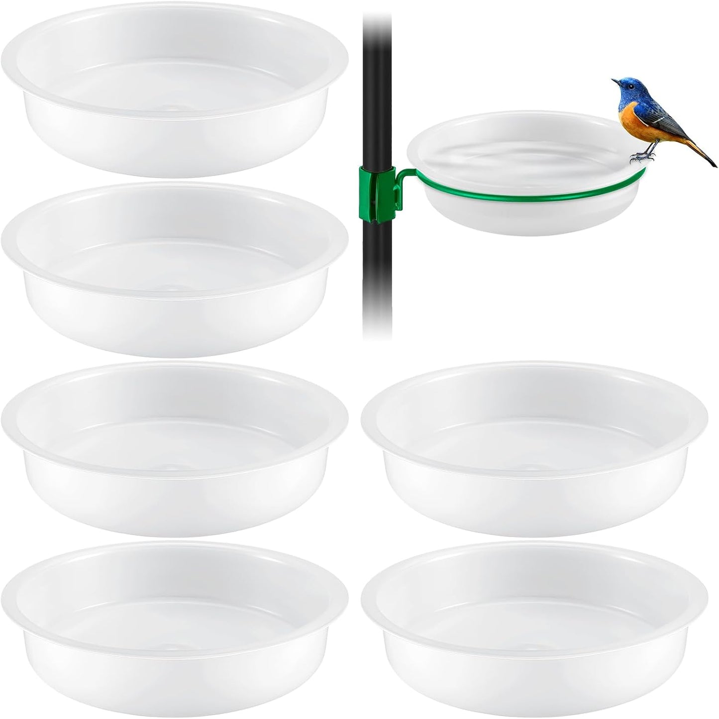 Geetery 6 Pcs Plastic Bird Feeders Water Bowls Round Birdbath Water Dish Feeding Station Bath Tray Wild Bird Seed Feeder, Tray Only