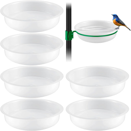 Geetery 6 Pcs Plastic Bird Feeders Water Bowls Round Birdbath Water Dish Feeding Station Bath Tray Wild Bird Seed Feeder, Tray Only