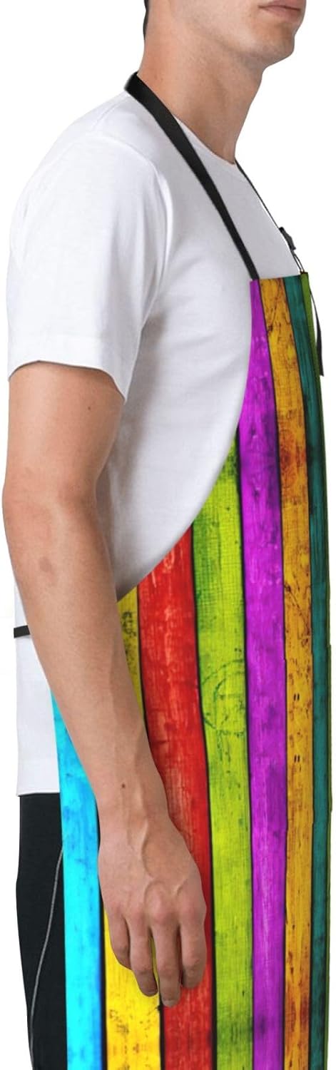 Colored Wooden Board Print Laundry apron 28x33 In Waterproof Kitchen Apron with Pockets for Cooking Baking