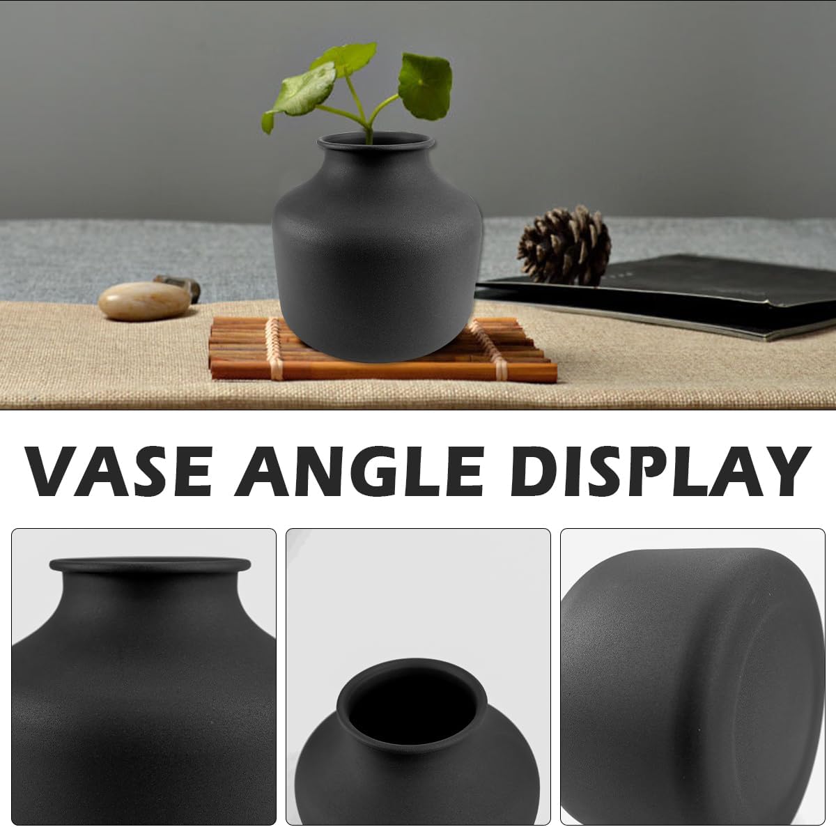 Matte Black Metal Vase - Elegant Dry Pot for Floral Arrangements, Planter Holder, Bud Vases and Centerpiece Decor for Home Table Centerpiece Party Decor