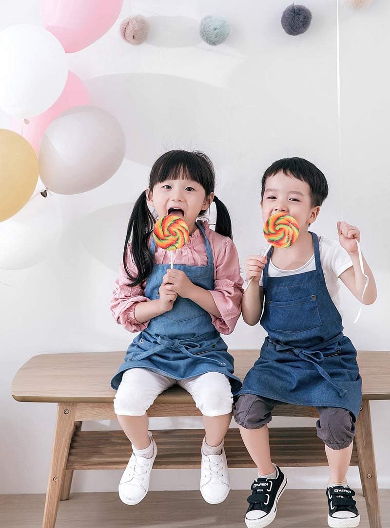 Denim Matching Apron for Kids and Adults, Children Age 3-7 8-12, Cooki