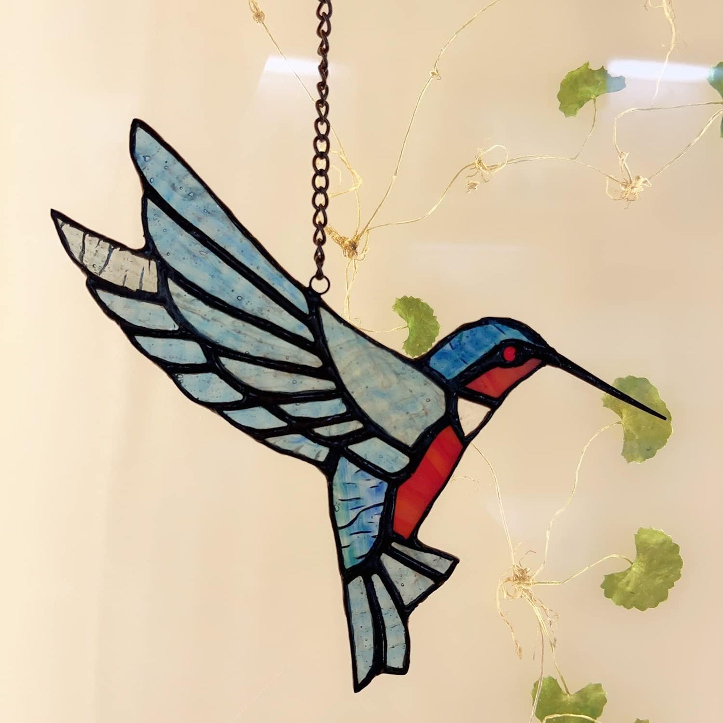 Hummingbird Suncatcher, Hummingbird Stained Glass Window Hangings, Bird Suncatchers for Windows, Handcrafted from Real Stained Glass, Home Decor Crafts