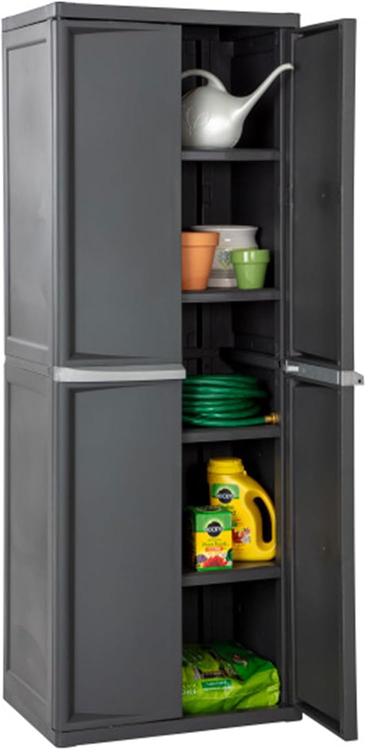 Sterilite 4 Shelf Cabinet, Lockable Utility Storage w/ Adjustable Shel