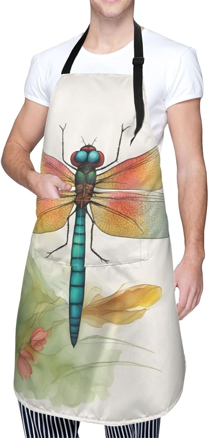Colorful Dragonfly 1 print Waterproof chef's apron with pocket apron for kitchen cooking baking barbecue and gardening
