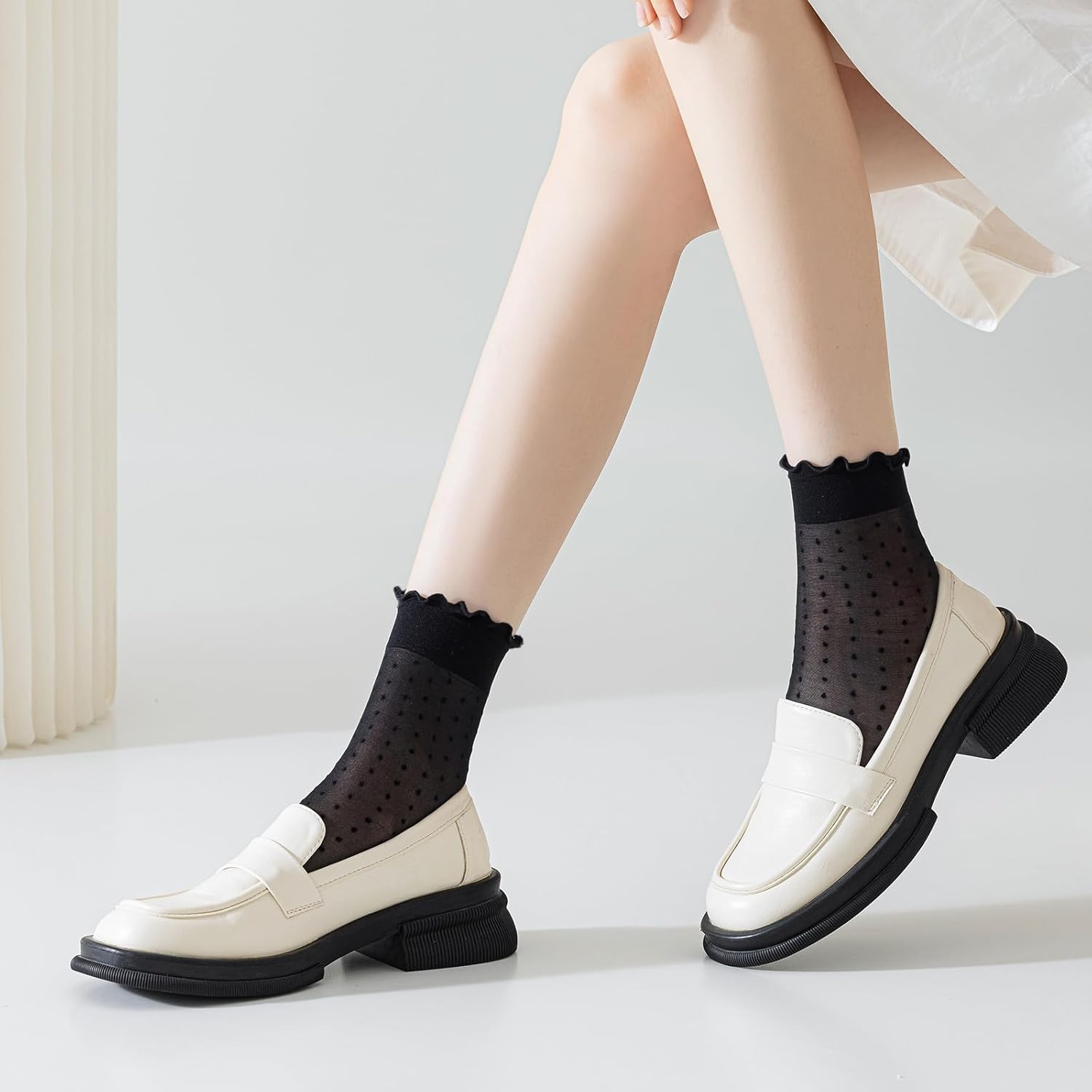 Mcool Mary 12 Pairs Women's Sheer Ruffle Socks Nude Stocking Summer Ul
