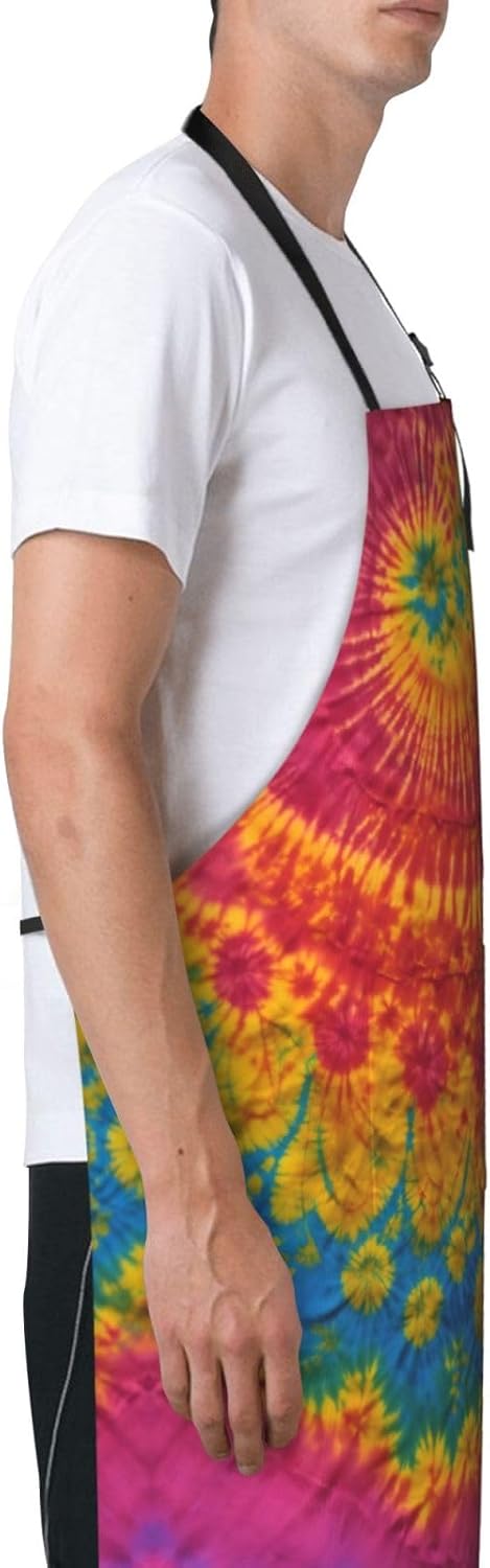 Tie Dye Hippies Print Laundry apron 28x33 In Waterproof Kitchen Apron with Pockets for Cooking Baking