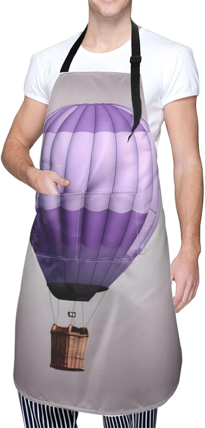 Lavender Hot Air Balloon Print Laundry apron 28x33 In Waterproof Kitch