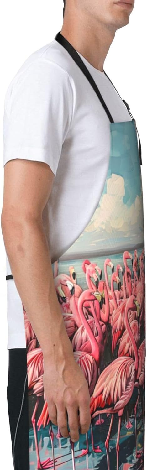 Flamingo print Waterproof chef's apron with pocket apron for kitchen cooking baking barbecue and gardening