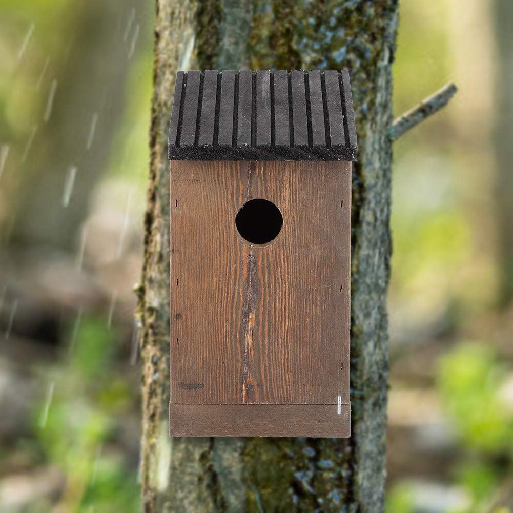 Wood Bird House, Hanging Bird Nesting Box, Woody Woodpecker House Woodland Cabin Resting Place for Birds, Outdoor Decor and Wooden Garden Decoration - Moisture Proof
