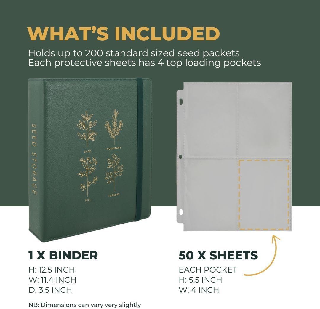 Seed Storage Organizer Binder - Seed Packet Organizer with 50 Pack She