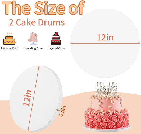 Cake Boards 12 Inch Round - Sturdy 1/2 Inch Cake Drum, 12 Inch Cake Boards,Corrugated Cake Base Cake Drums for Multi-Layer Cakes, White, 2 Pcs
