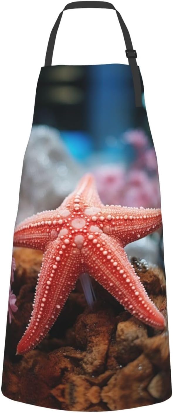 Umbrellas Starfish print Waterproof apron with pocket adjustable cooki