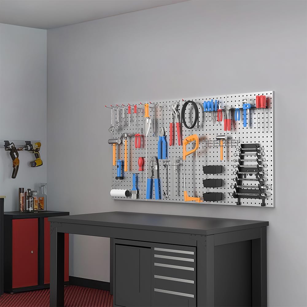 Ultrawall 4 Pcs Metal Pegboard Wall Panels, Peg Boards for Garage Tool